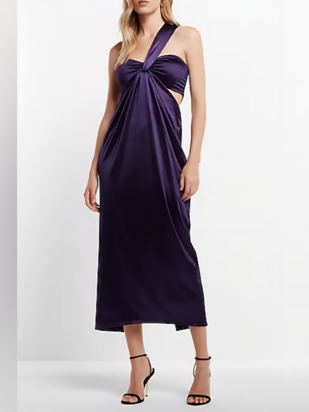 Express One-Shoulder Satin Midi Dress in Purple
